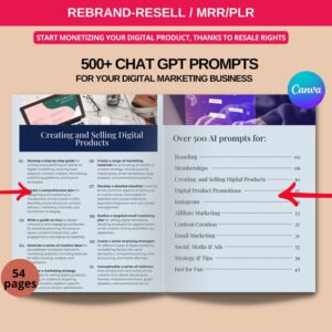 500+ Ultimate AI Prompts for Digital Marketing | Editable Canva Template + Resell Rights