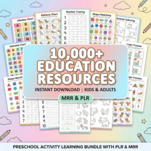 10,000+ Kids Learning Activities & Coloring Bundle | Worksheets, Games (PLR/MRR)