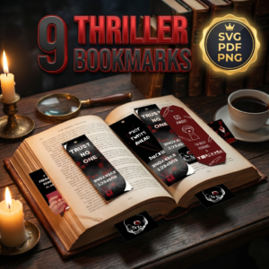 9 Thriller & Horror Bookmark Bundle | SVG, PDF, PNG Digital Download for Cricut