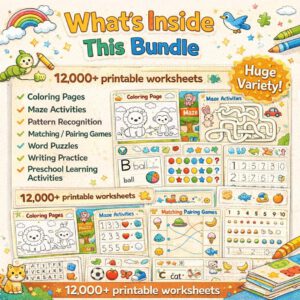12000 Plus Kids Printable Worksheets Mega Bundle | Preschool Activity Pages MRR