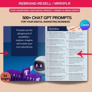 500+ Ultimate AI Prompts for Digital Marketing | Editable Canva Template + Resell Rights