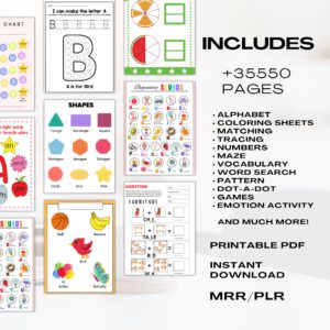 35,000+ Kids Educational Printables Mega Bundle | Worksheets & Activities (PLR & MRR)