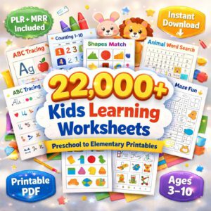 22000 Plus Kids Worksheets Learning Vault | Preschool Printables PLR and MRR